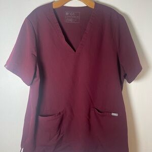 Figs Women's V-Neck Scrub Top in Burgundy Size: XXL